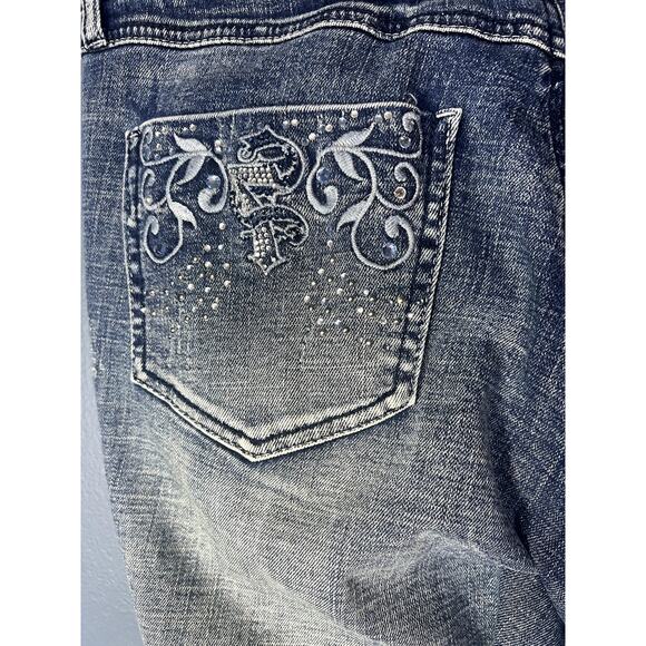 Seven Flare Jeans Women's Size 16 Sequin Fancy Pocket Distressed Medium Wash - Picture 3 of 12